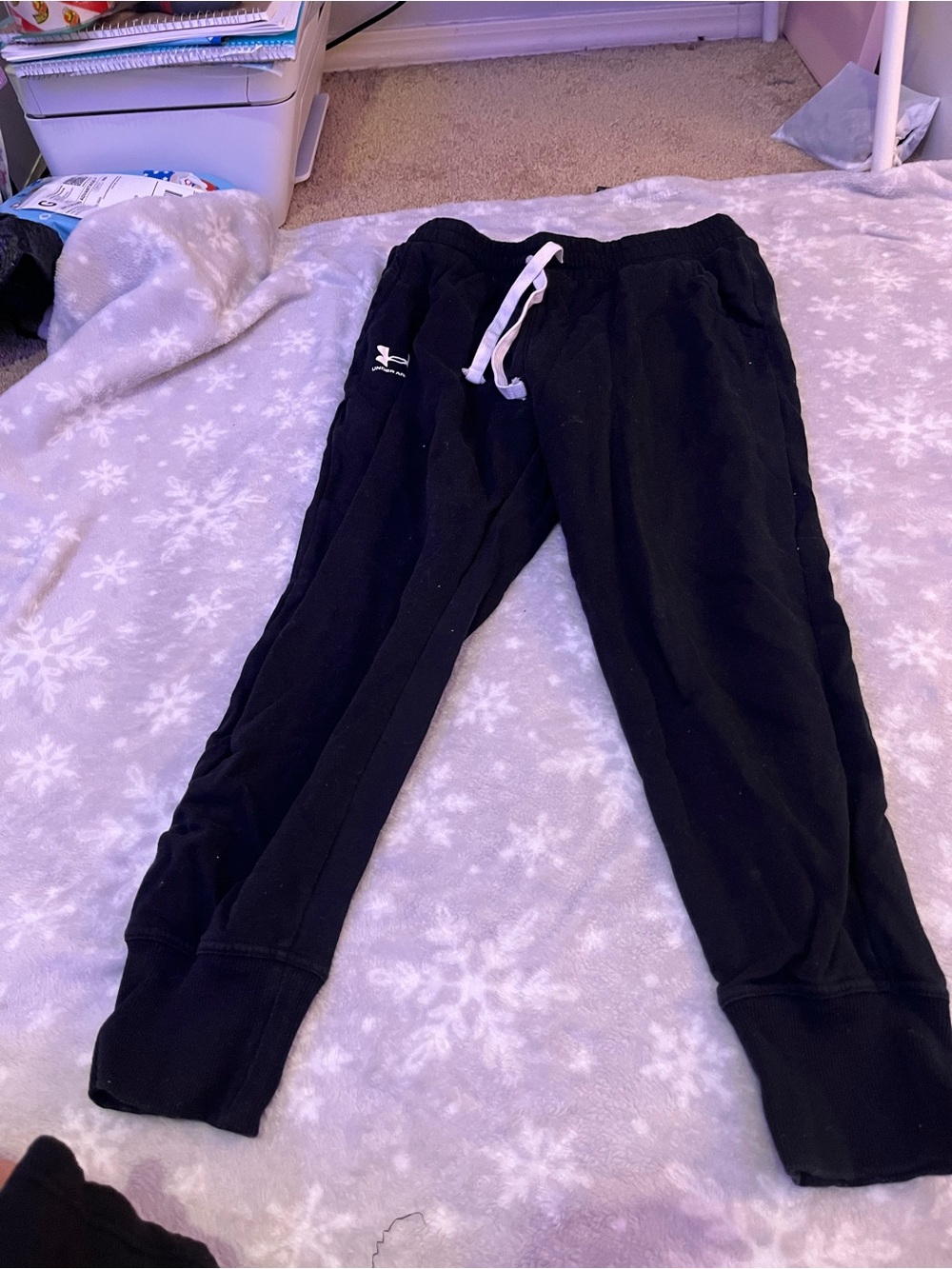 Under Armour Black Jogger Track Pants with White Drawstring TWO PAIRRR!!!!